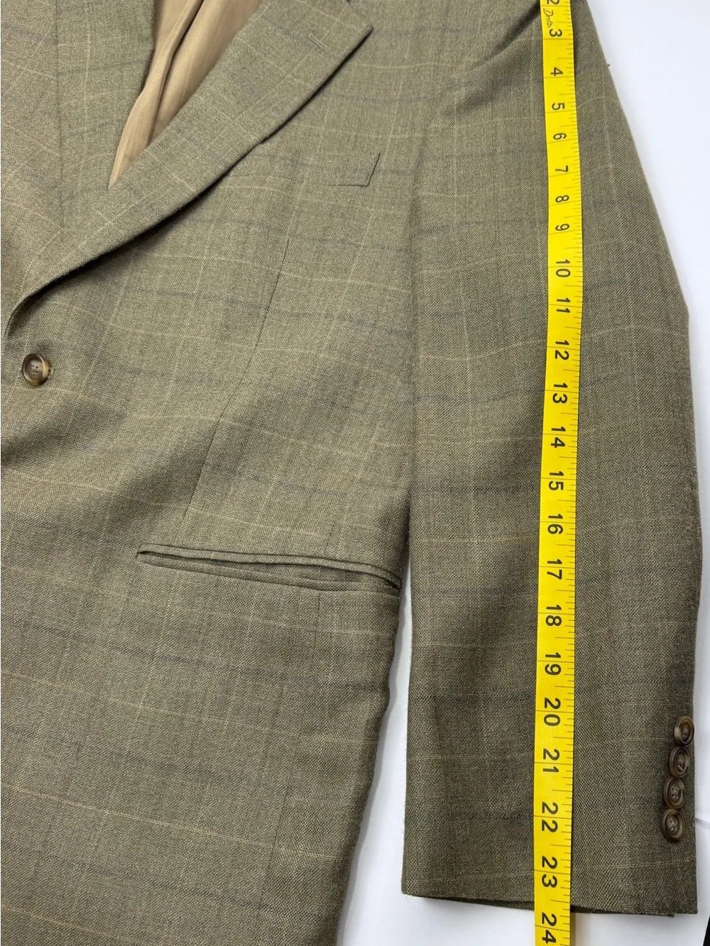 Jos A Bank Mens Sport Coat Blazer Olive Green Plaid Windowpane 2 Button 46R
